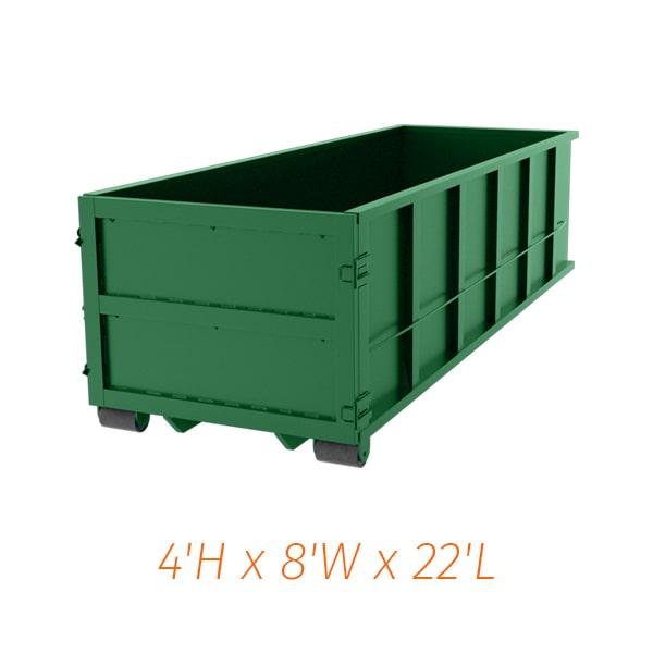 you can rent 20 yard dumpsters for a duration of 7-10 days typically